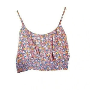 Le Lis floral crop top thin strap smocked back lined size Large EUC